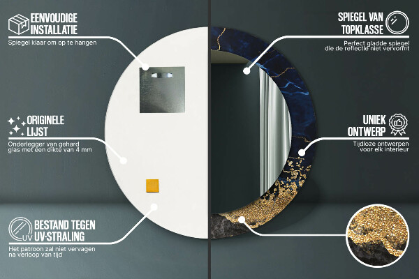 Lustro ścienne dekoracyjne okrągłe Niebieski marmur