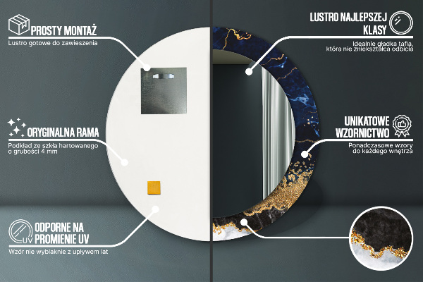 Lustro ścienne dekoracyjne okrągłe Niebieski marmur