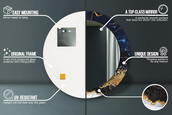 Lustro ścienne dekoracyjne okrągłe Niebieski marmur