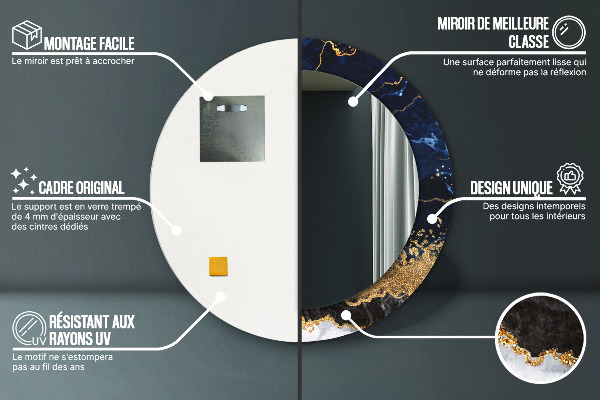 Lustro ścienne dekoracyjne okrągłe Niebieski marmur