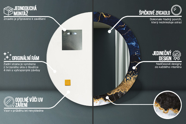 Lustro ścienne dekoracyjne okrągłe Niebieski marmur