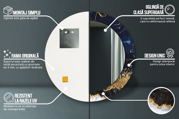 Lustro ścienne dekoracyjne okrągłe Niebieski marmur