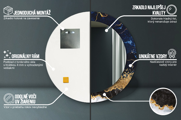 Lustro ścienne dekoracyjne okrągłe Niebieski marmur