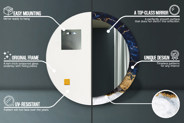 Lustro ścienne dekoracyjne okrągłe Niebieski marmur