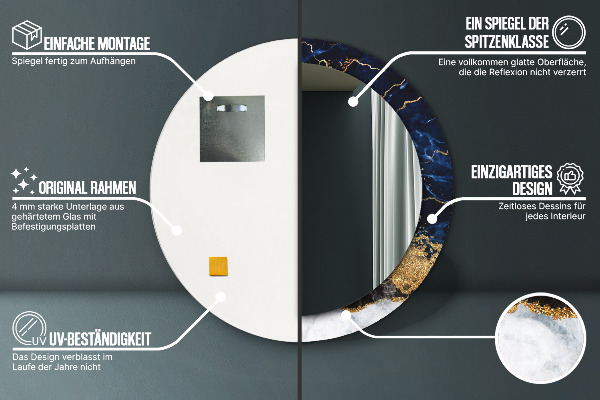 Lustro ścienne dekoracyjne okrągłe Niebieski marmur