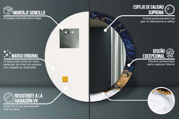 Lustro ścienne dekoracyjne okrągłe Niebieski marmur