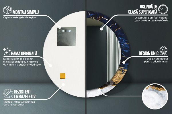 Lustro ścienne dekoracyjne okrągłe Niebieski marmur