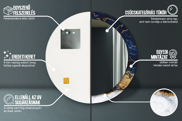 Lustro ścienne dekoracyjne okrągłe Niebieski marmur