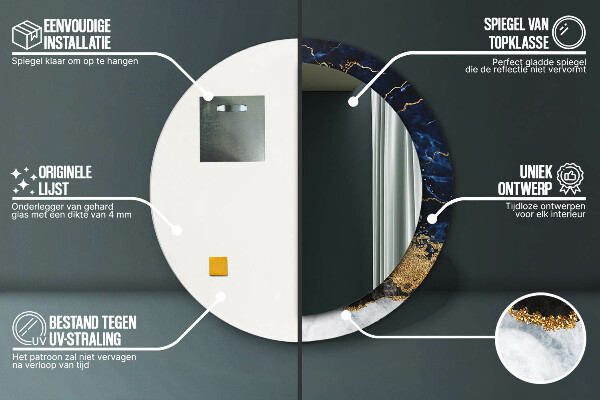 Lustro ścienne dekoracyjne okrągłe Niebieski marmur