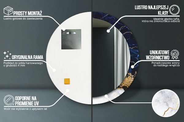 Lustro ścienne dekoracyjne okrągłe Niebieski marmur