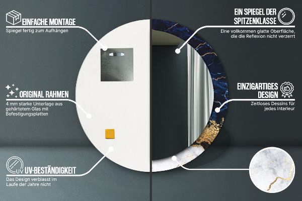 Lustro ścienne dekoracyjne okrągłe Niebieski marmur