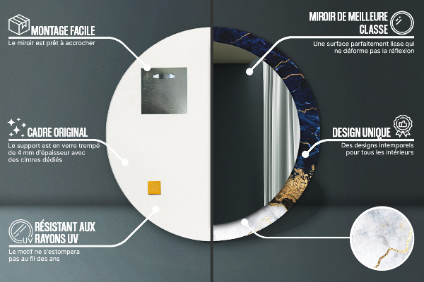 Lustro ścienne dekoracyjne okrągłe Niebieski marmur