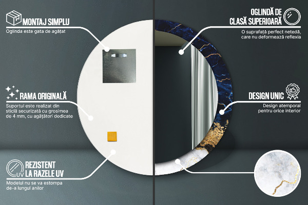 Lustro ścienne dekoracyjne okrągłe Niebieski marmur