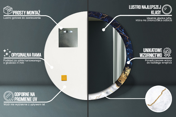 Lustro ścienne dekoracyjne okrągłe Niebieski marmur