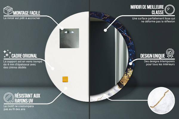 Lustro ścienne dekoracyjne okrągłe Niebieski marmur