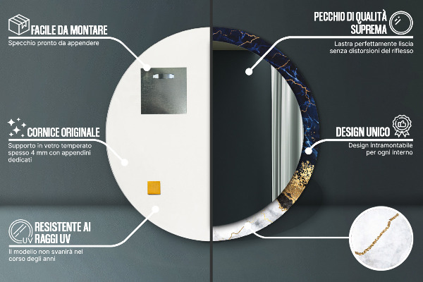 Lustro ścienne dekoracyjne okrągłe Niebieski marmur