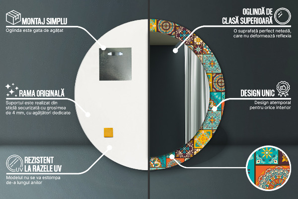 Lustro ramka z nadrukiem okrągłe Wzór arabski