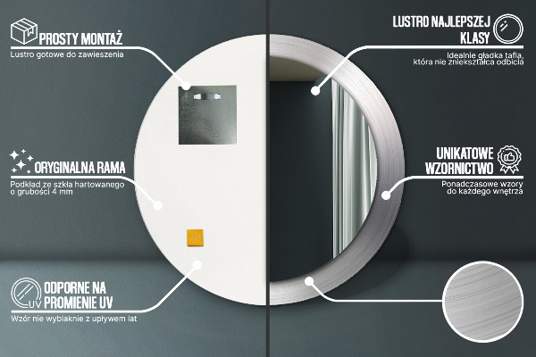 Lustro ścienne dekoracyjne okrągłe Błyszcząca stal