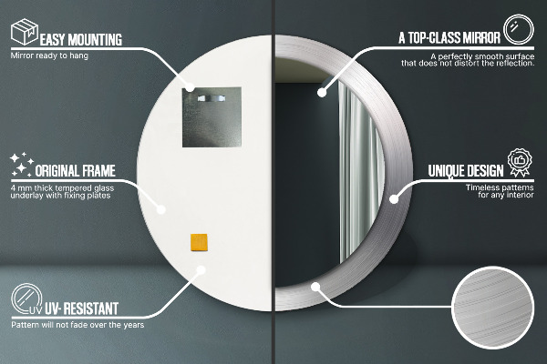 Lustro ścienne dekoracyjne okrągłe Błyszcząca stal