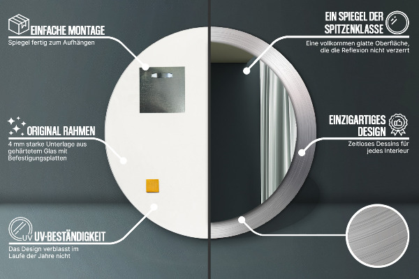 Lustro ścienne dekoracyjne okrągłe Błyszcząca stal