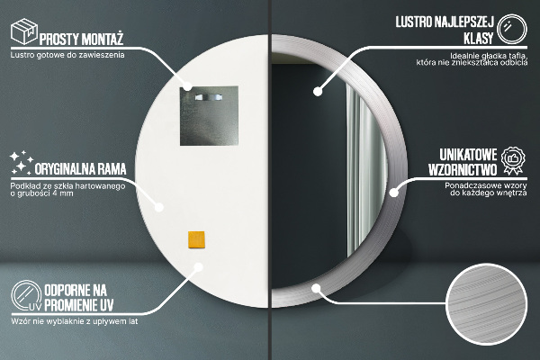 Lustro ścienne dekoracyjne okrągłe Błyszcząca stal