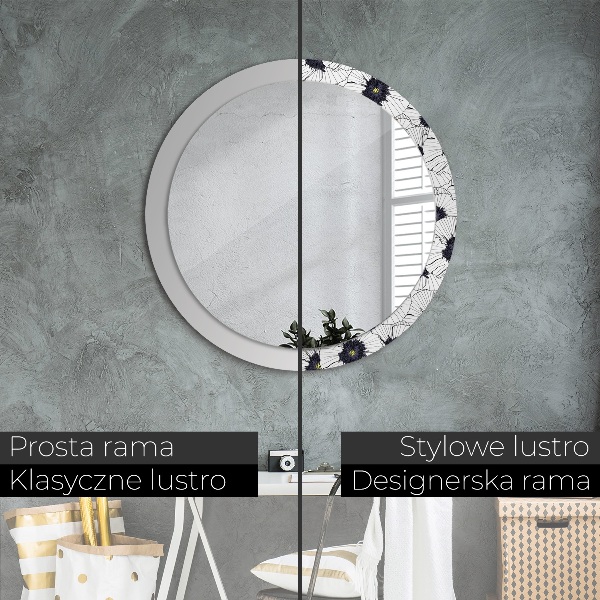 Lustro z drukowaną ramką okrągłe Liniowe kwiaty kompozycja
