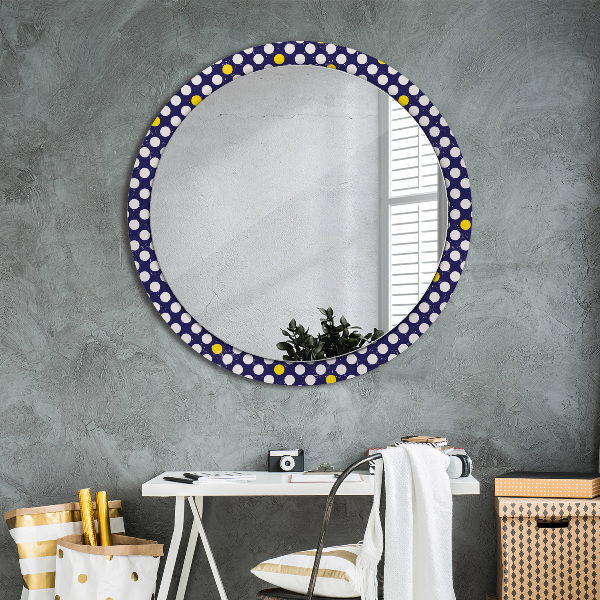 Lustro z drukowaną ramką okrągłe Retro kropki