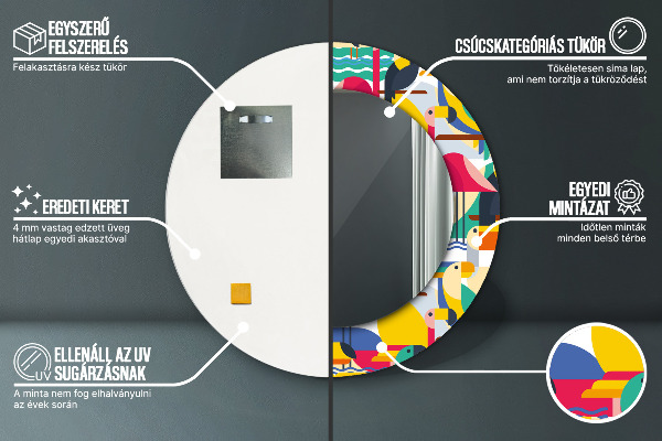 Lustro ścienne dekoracyjne okrągłe Geometryczne tropikalne ptaki