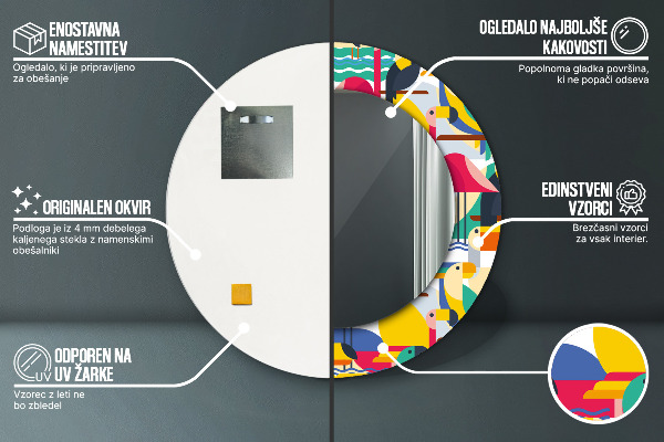 Lustro ścienne dekoracyjne okrągłe Geometryczne tropikalne ptaki