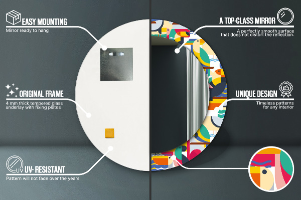 Lustro ścienne dekoracyjne okrągłe Geometryczne tropikalne ptaki