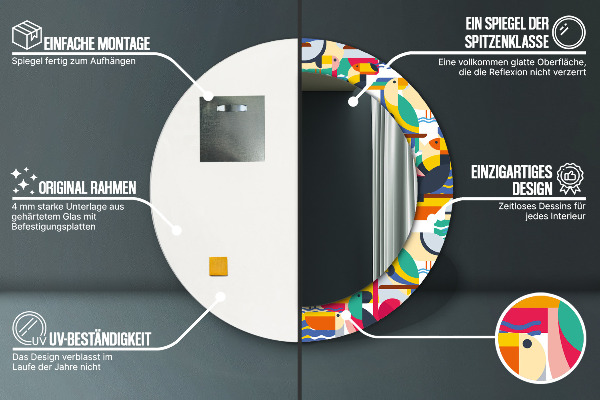 Lustro ścienne dekoracyjne okrągłe Geometryczne tropikalne ptaki