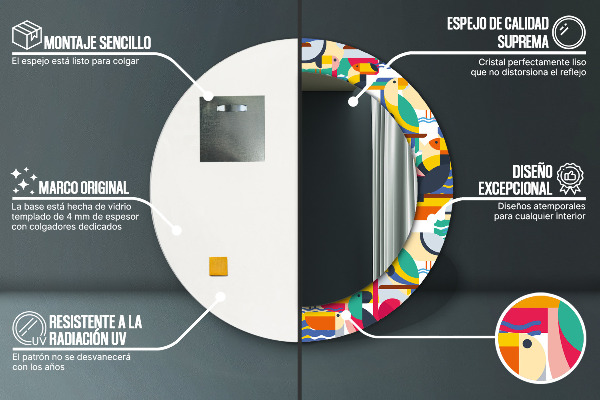 Lustro ścienne dekoracyjne okrągłe Geometryczne tropikalne ptaki