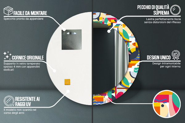 Lustro ścienne dekoracyjne okrągłe Geometryczne tropikalne ptaki