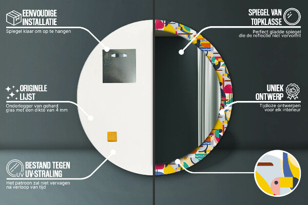 Lustro ścienne dekoracyjne okrągłe Geometryczne tropikalne ptaki