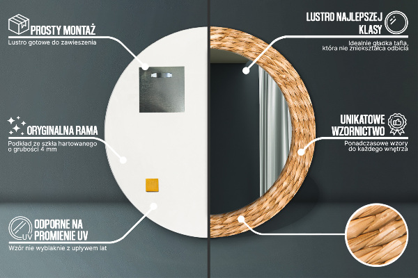 Lustro ścienne dekoracyjne okrągłe Tekstura trzciny