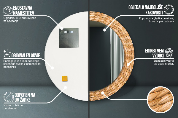 Lustro ścienne dekoracyjne okrągłe Tekstura trzciny