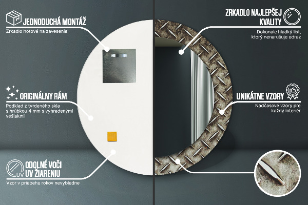 Lustro ramka z nadrukiem okrągłe Stalowa tekstura