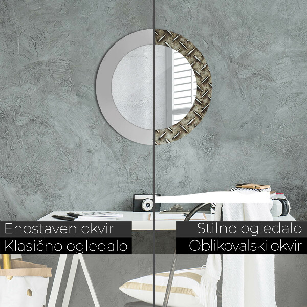 Lustro ramka z nadrukiem okrągłe Stalowa tekstura