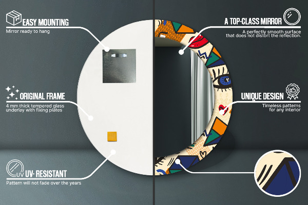 Lustro ramka z nadrukiem okrągłe Styl pop art