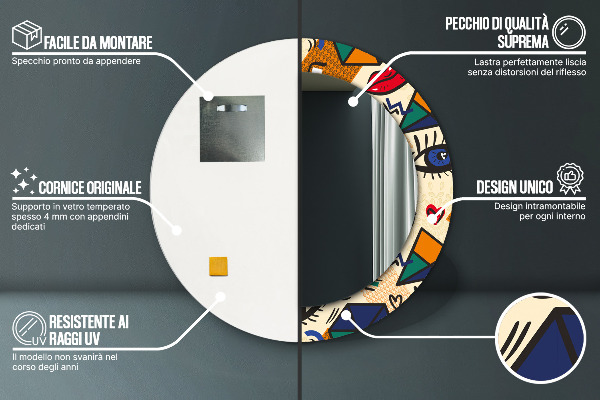 Lustro ramka z nadrukiem okrągłe Styl pop art