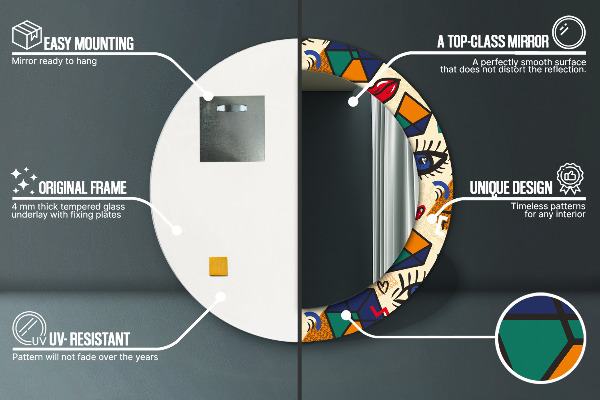 Lustro ramka z nadrukiem okrągłe Styl pop art