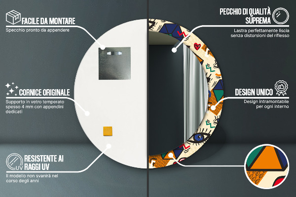 Lustro ramka z nadrukiem okrągłe Styl pop art