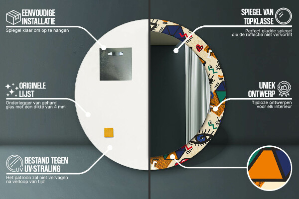 Lustro ramka z nadrukiem okrągłe Styl pop art