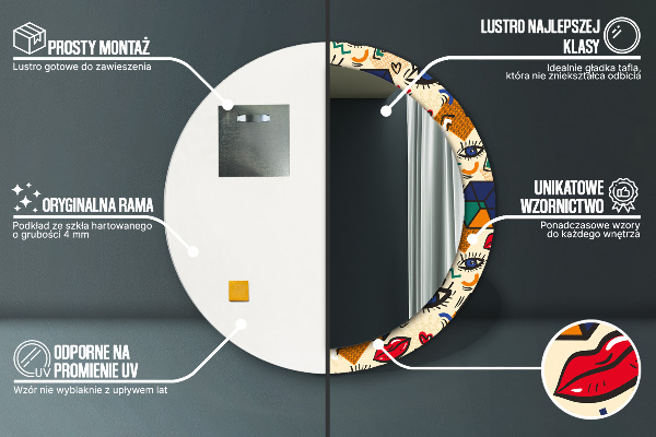 Lustro ramka z nadrukiem okrągłe Styl pop art