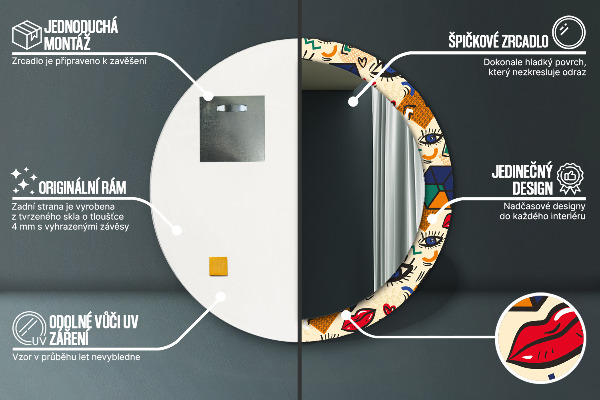 Lustro ramka z nadrukiem okrągłe Styl pop art