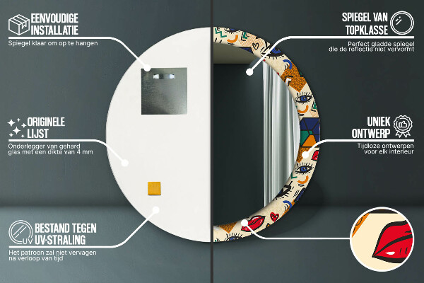 Lustro ramka z nadrukiem okrągłe Styl pop art