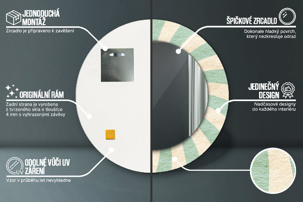 Lustro z drukowaną ramką okrągłe Retro pastelowy wzór