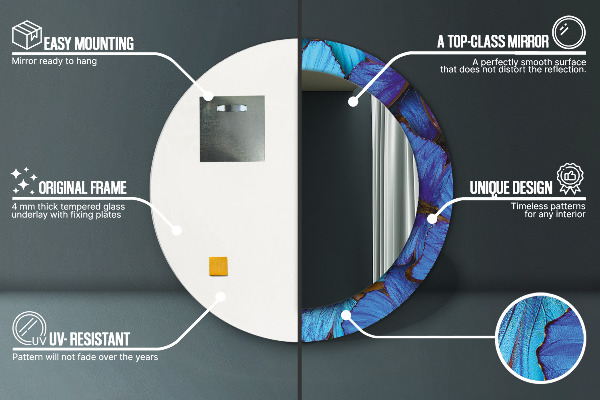 Lustro z drukowaną ramką okrągłe Niebieski i zielony motyl