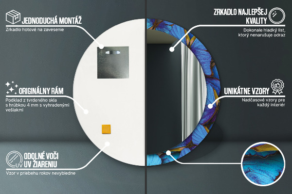 Lustro z drukowaną ramką okrągłe Niebieski i zielony motyl