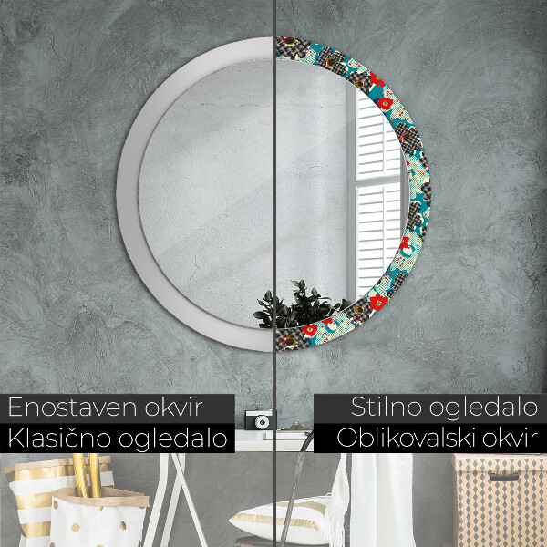 Lustro ramka z nadrukiem okrągłe Retro kwiaty wzór